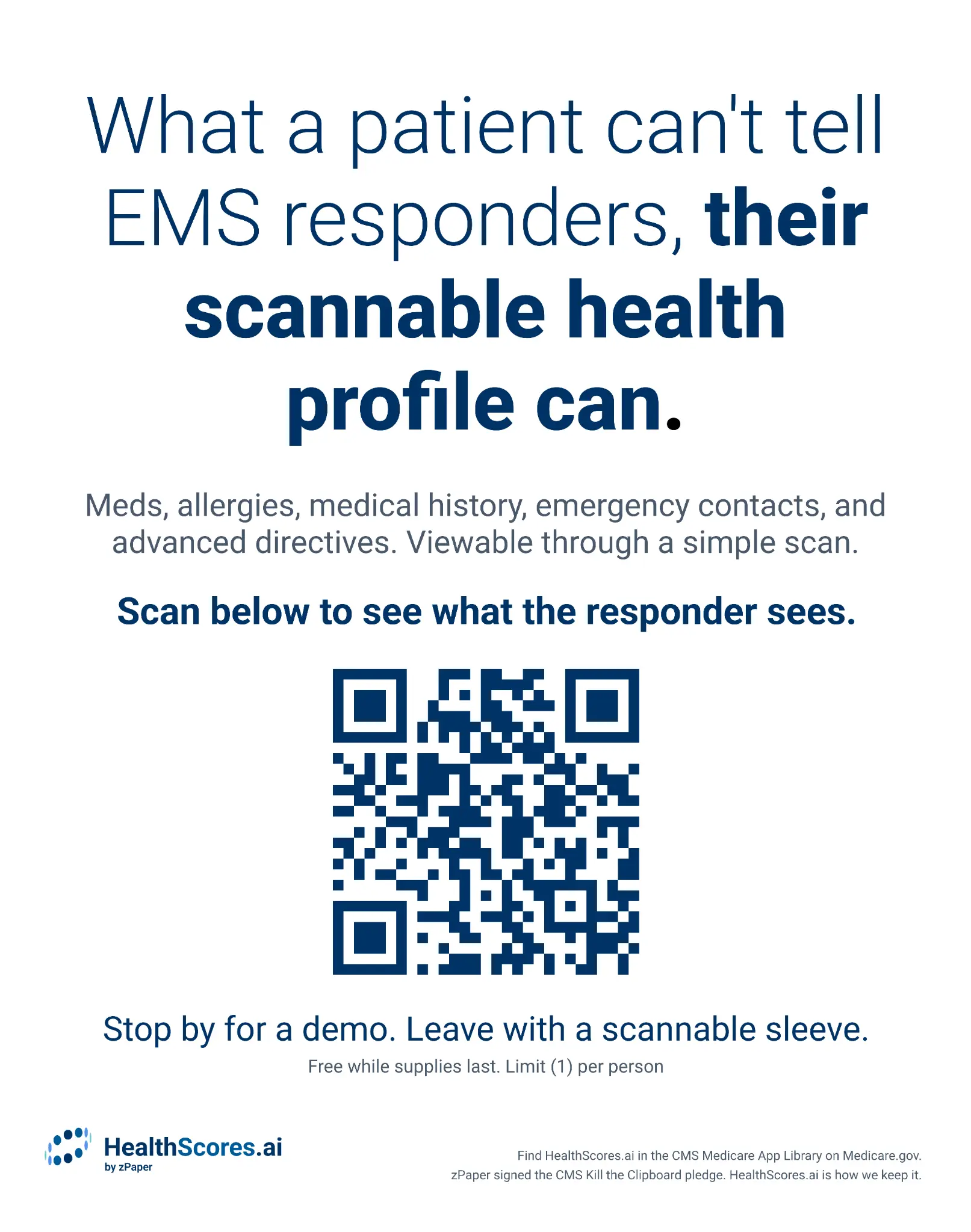 HealthScores.ai EMS World QR activation sign